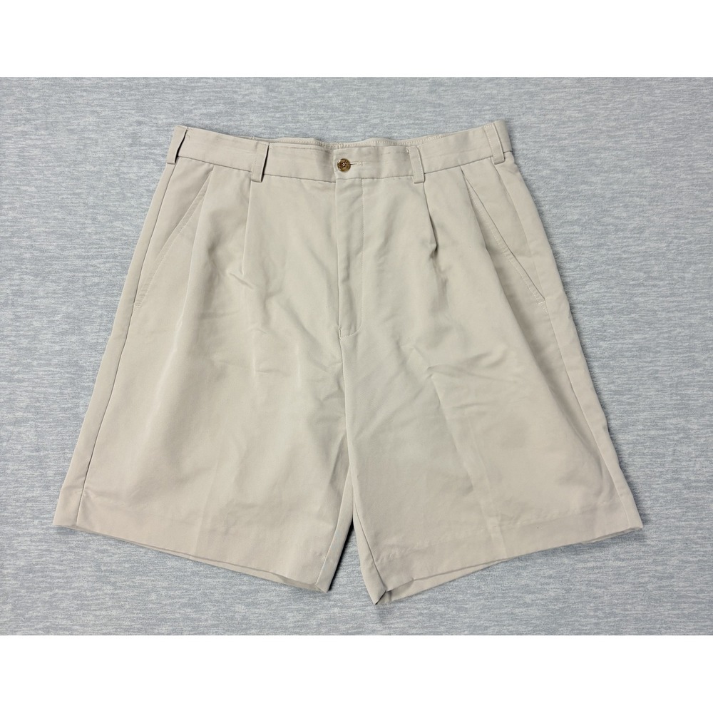 Izod Golf Shorts Mens 34 Tan Khaki Pleated Casual Lightweight